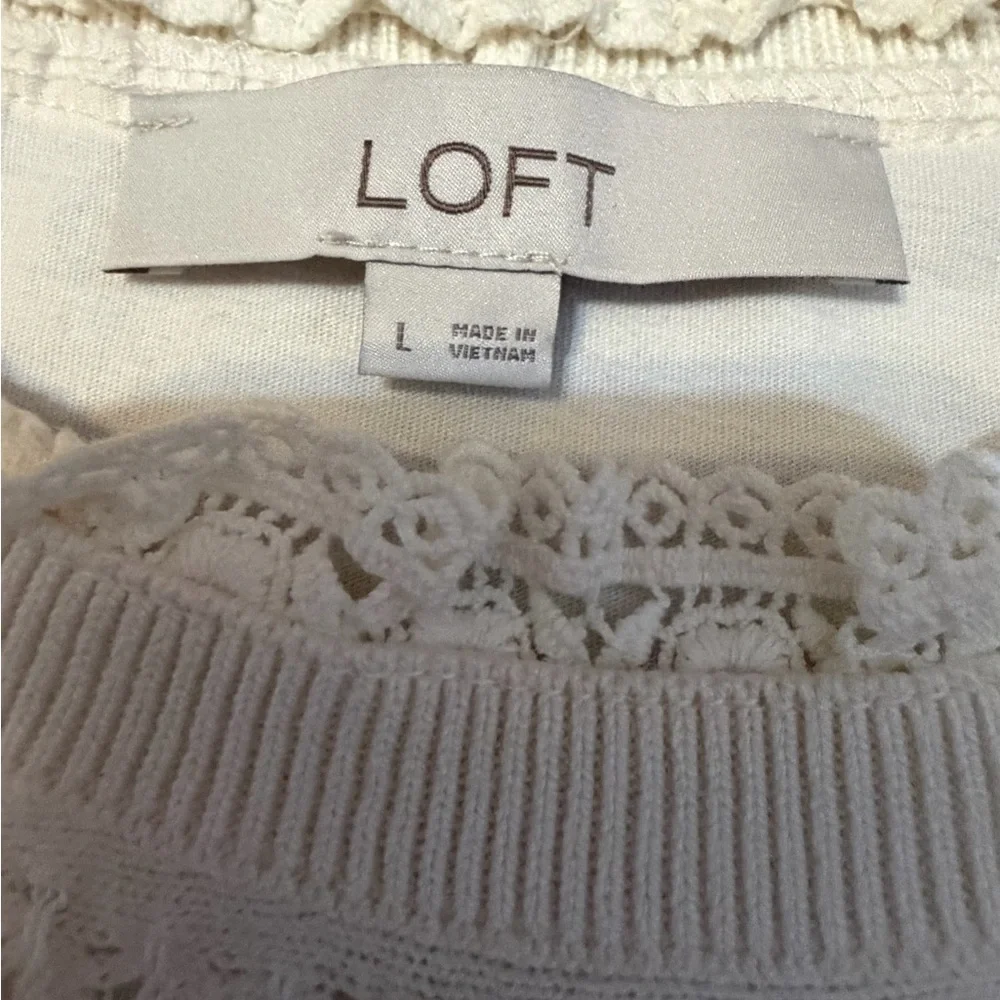 LOFT White‎ Lace Knit Long Sleeve Top Size L Romantic Boho